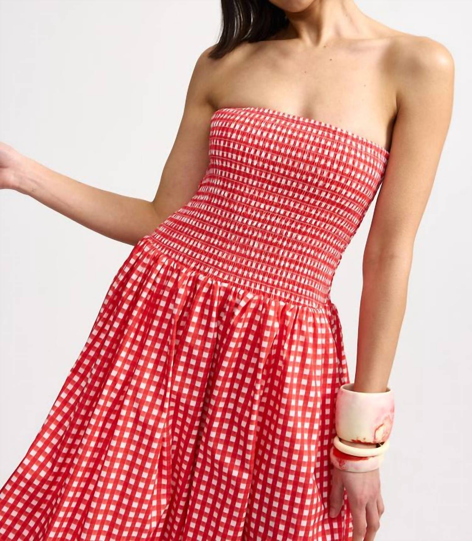 Aston Studio Layla Strapless Maxi Dress in ruby gingham - women's dress - view 4