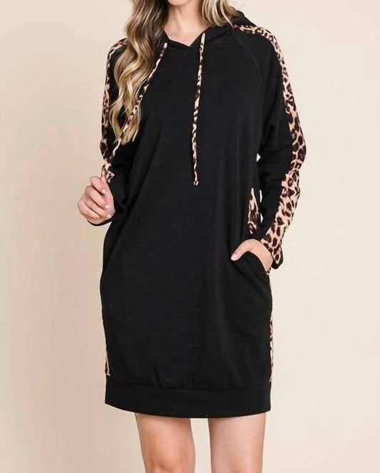 Culture Code - Roberta Leopard Trim Hoodie Dress