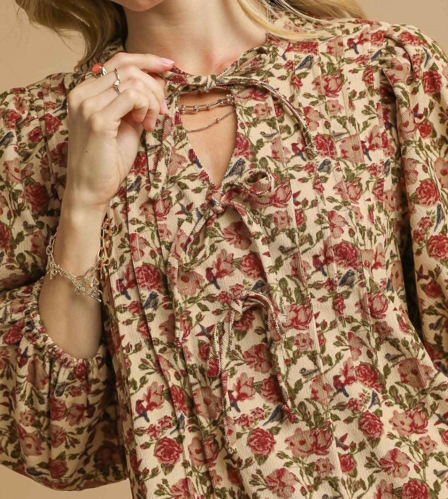 Style Usa - Floral Tie Neck Mini Dress
