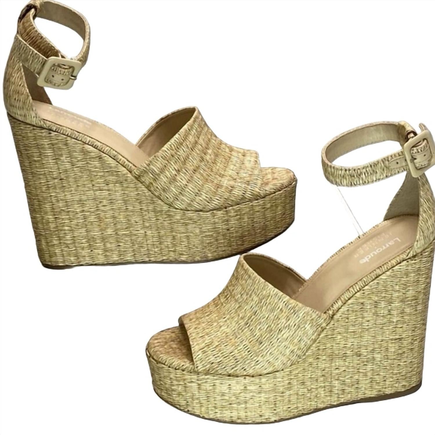 Larroude Women's Raffia Wedge Sandals in sepia - women's sandal