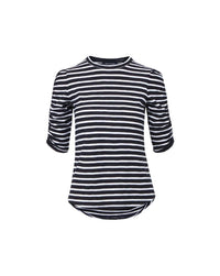 Veronica Beard Waldorf Ruched Tee in navy white - women's t-shirt - view 6