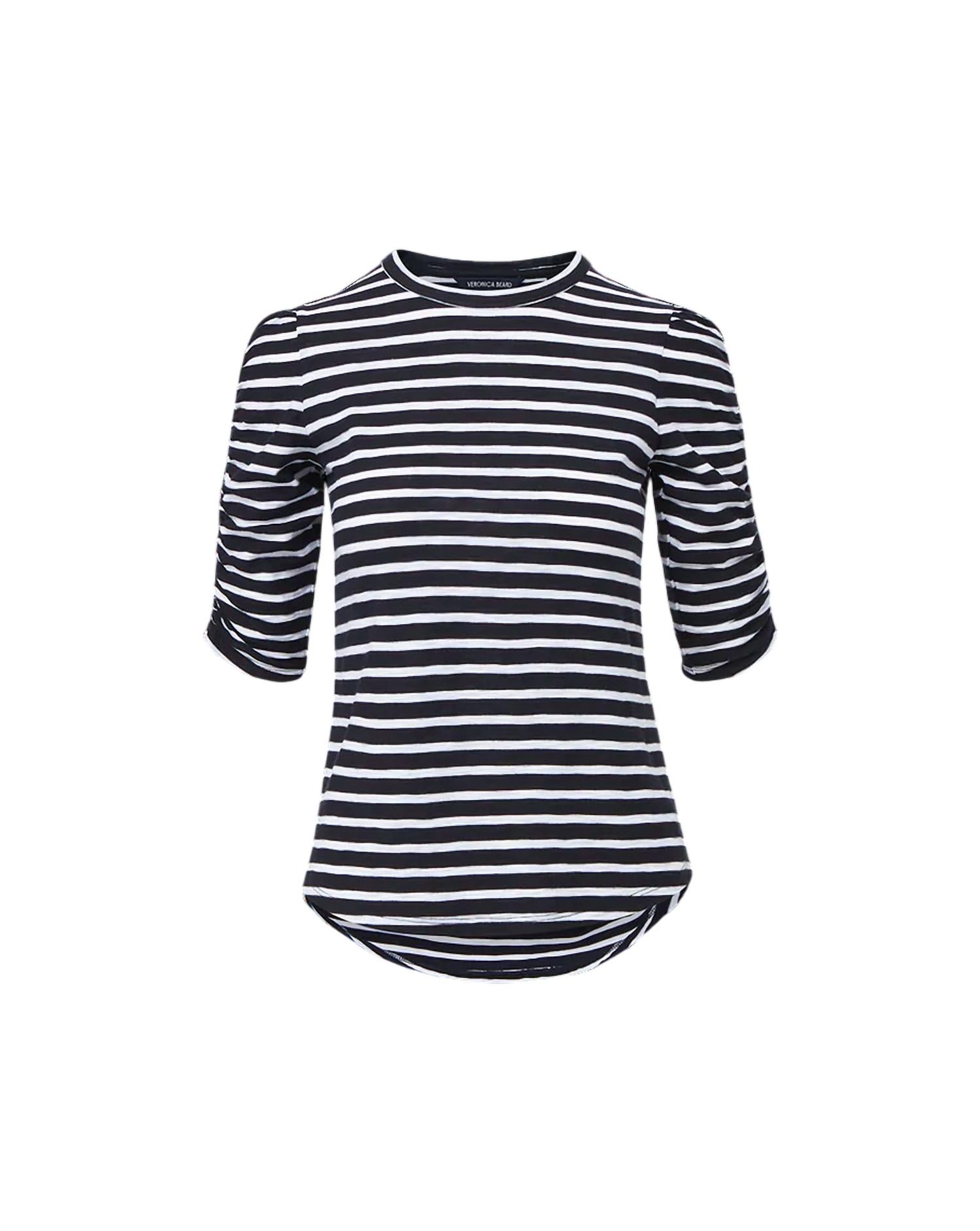 Veronica Beard Waldorf Ruched Tee in navy white - women's t-shirt - view 6