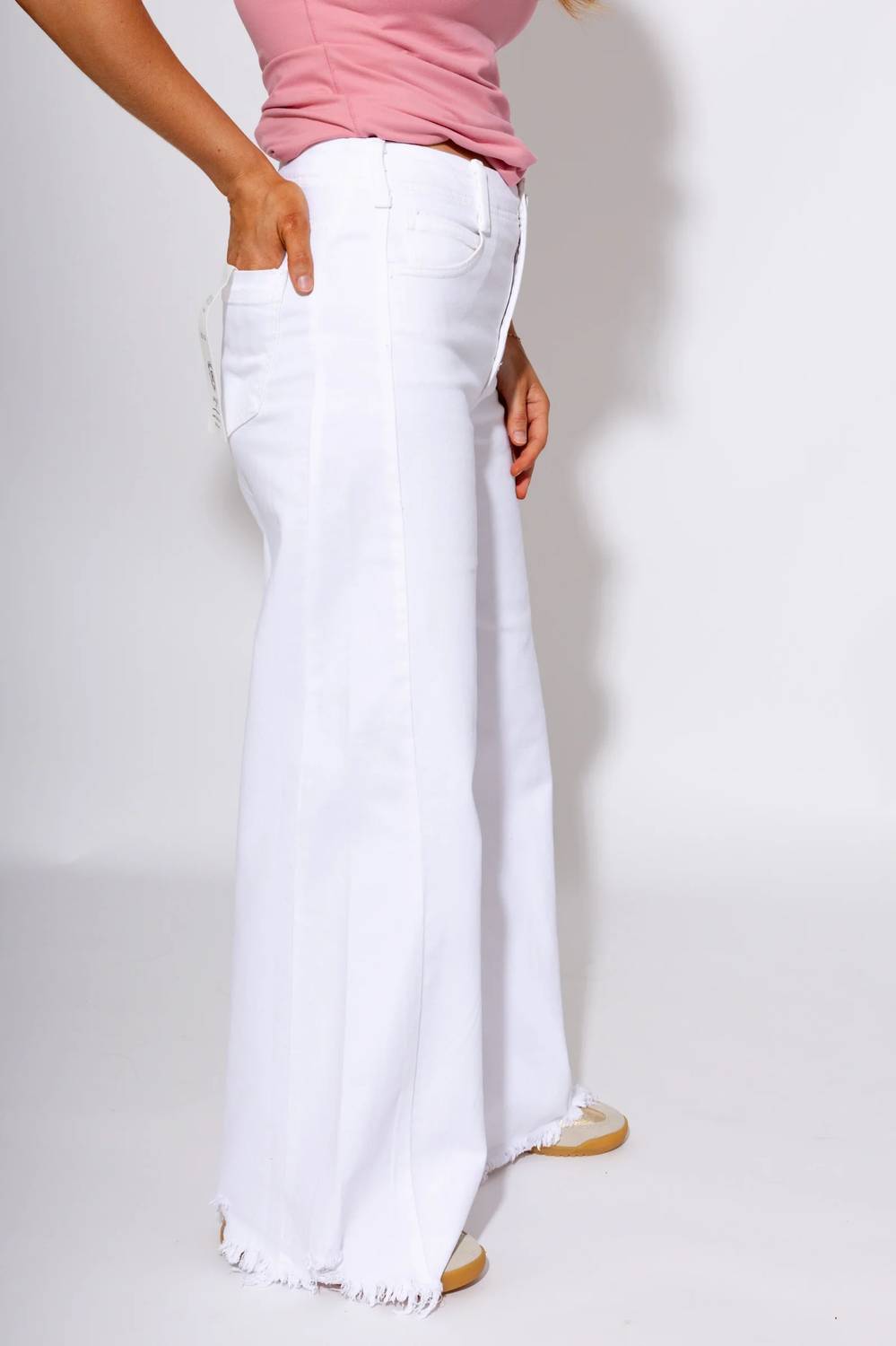 Risen - High Rise Frayed Hem Palazzo Jeans