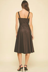 Pinch - Faux Leather Button Detailed Midi Dress