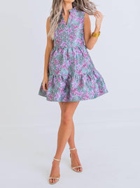 Karlie Floral Tier Tapestry Dress in green purple - women's dress