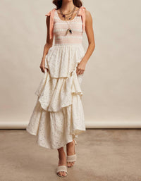 Listicle - Smocked Tie Shoulder Lace Maxi Dress