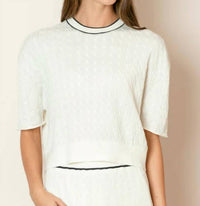 JESSIE LIU Short Sleeve Cable Knit Sweater in ivory - women's sweater