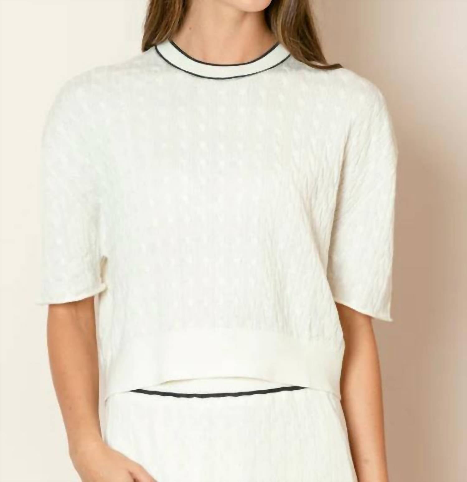 JESSIE LIU Short Sleeve Cable Knit Sweater in ivory - women's sweater