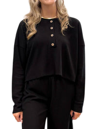 Ces Femme Ava Long Sleeve Top And Pants Set in black - women's sleepwear - detail view