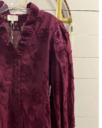 entro Women's Textured Button Up Top in merlot - women's shirt - detail view