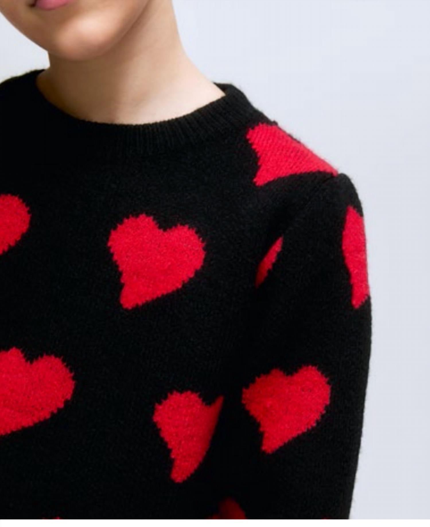 Compania Fantastica Small Heart Knit Sweater Jumper in black - kids' sweater - detail view
