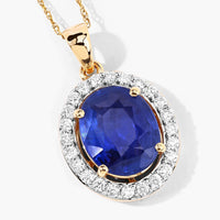 Diana M Jewels Women's Oval Natural Sapphire Pendant Necklace (3.49 Ct) - Signature Plus in 18k yellow gold - women's jewelry - detail view