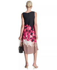 DKNY Women's Floral Asymmetric Cowlneck Midi Dress in black pink - women's dress - detail view