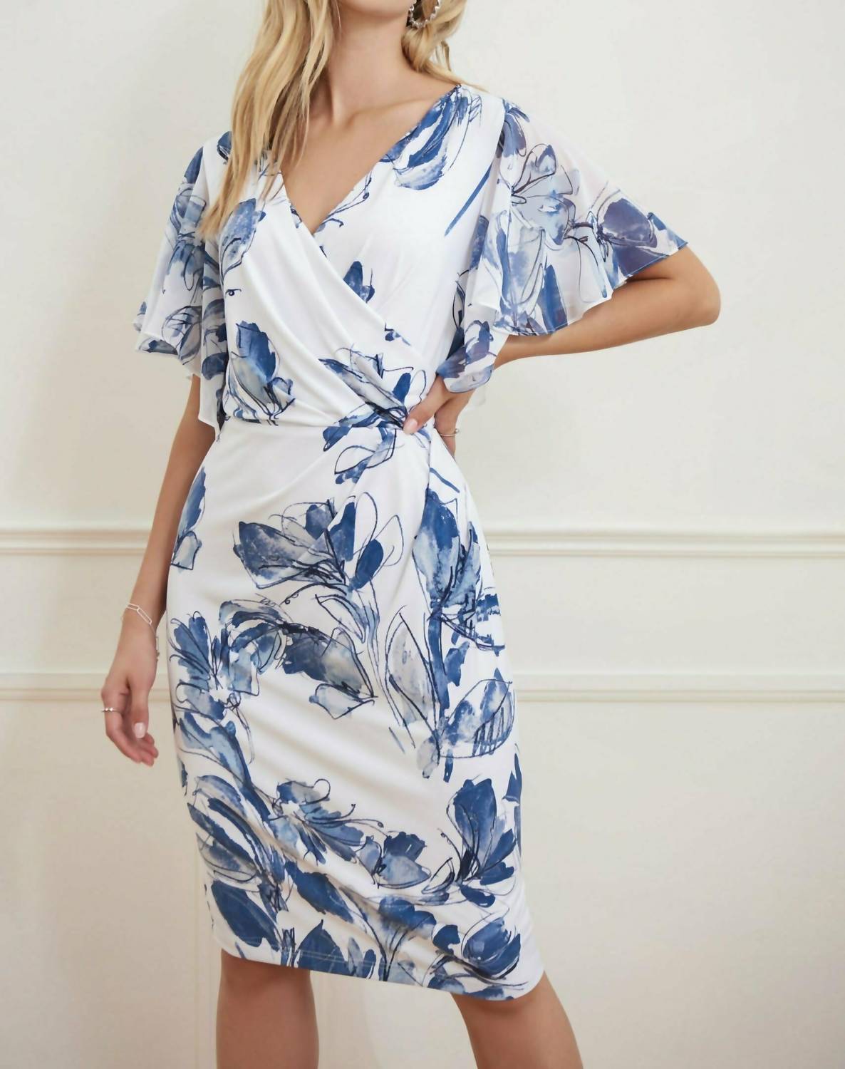 Joseph Ribkoff Floral Wrap Dress in blue multi - women's dress