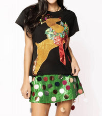 Queen Of Sparkles - Rudolph Wearing A Wreath Tee