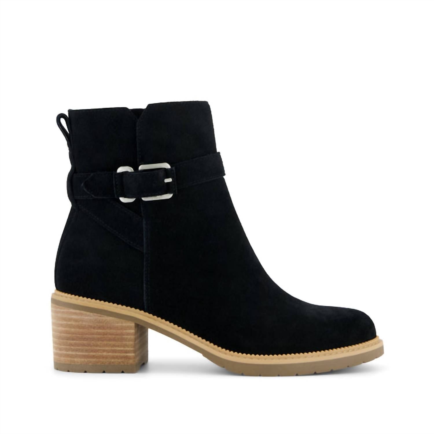 TOMS Women's Hailey Buckle Boot in black suede - women's shoe