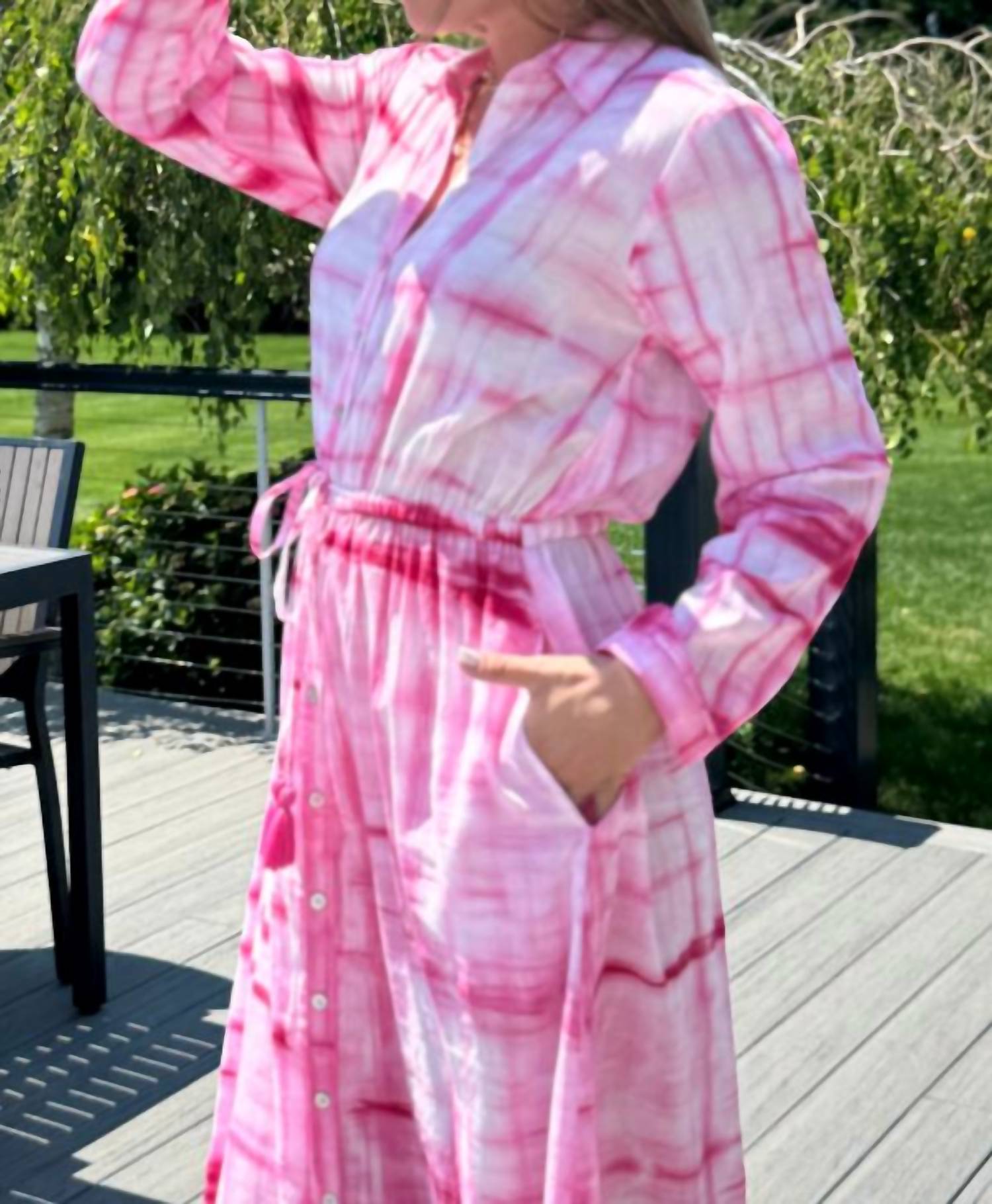 mer st. barth Anais Button Front Shirt Dress in hibiscus shibori - women's dress - view 4
