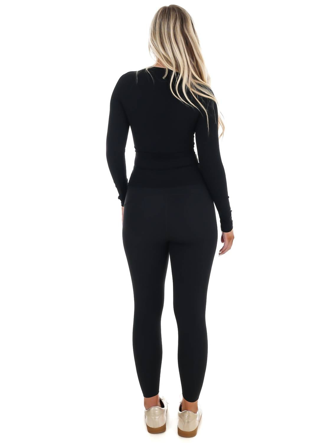 Kimberly C Run the Day Performance Fitted Top in black - women's long sleeve top - detail view