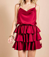 Ee:Some - Cowl Neck Ruffled Bottom Mini Dress