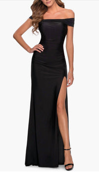 La Femme - Off The Shoulder Tie Back And Slit Open Back Prom Dress