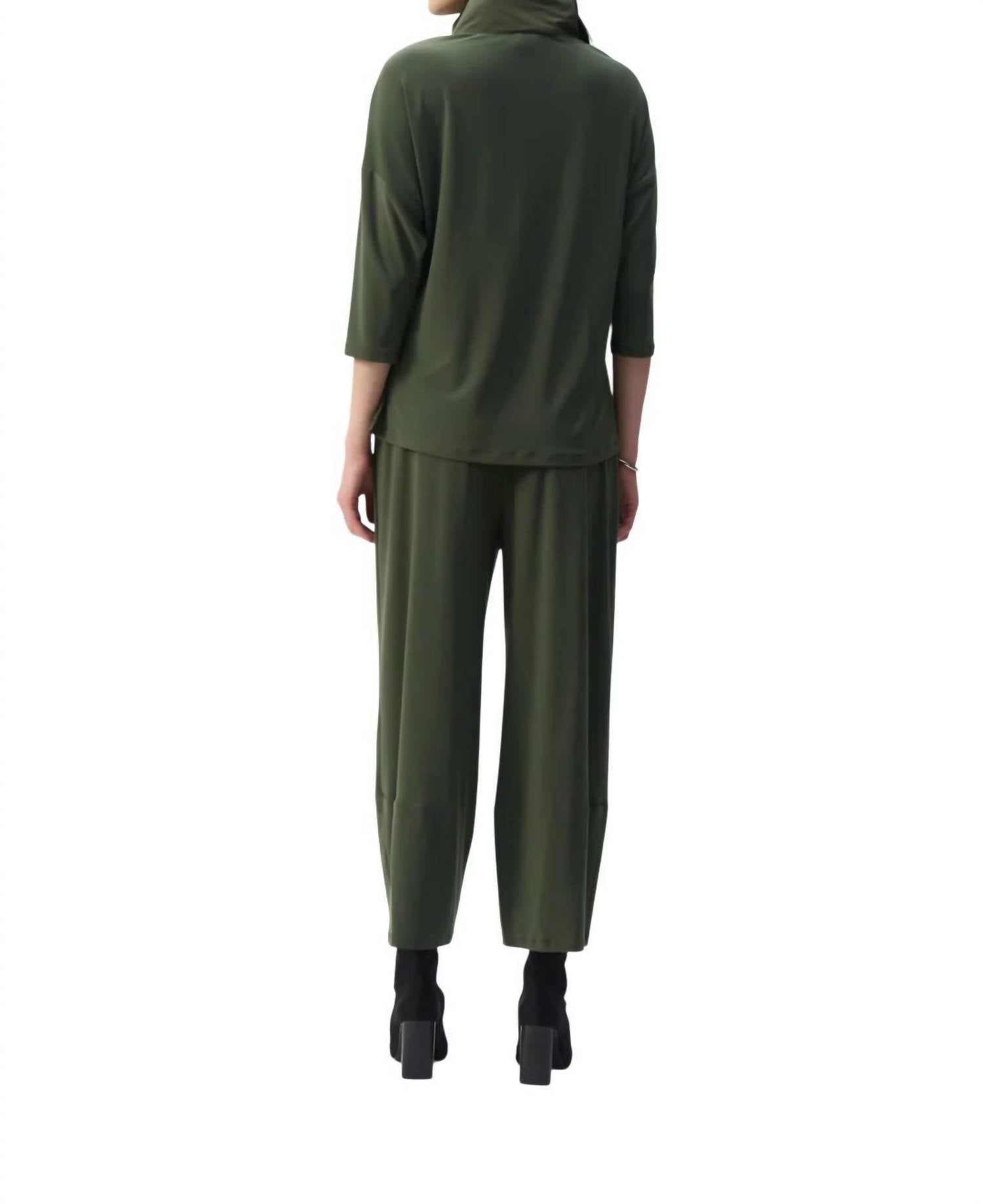Joseph Ribkoff Cropped Knit Jumpsuit in iguana - women's pants - detail view