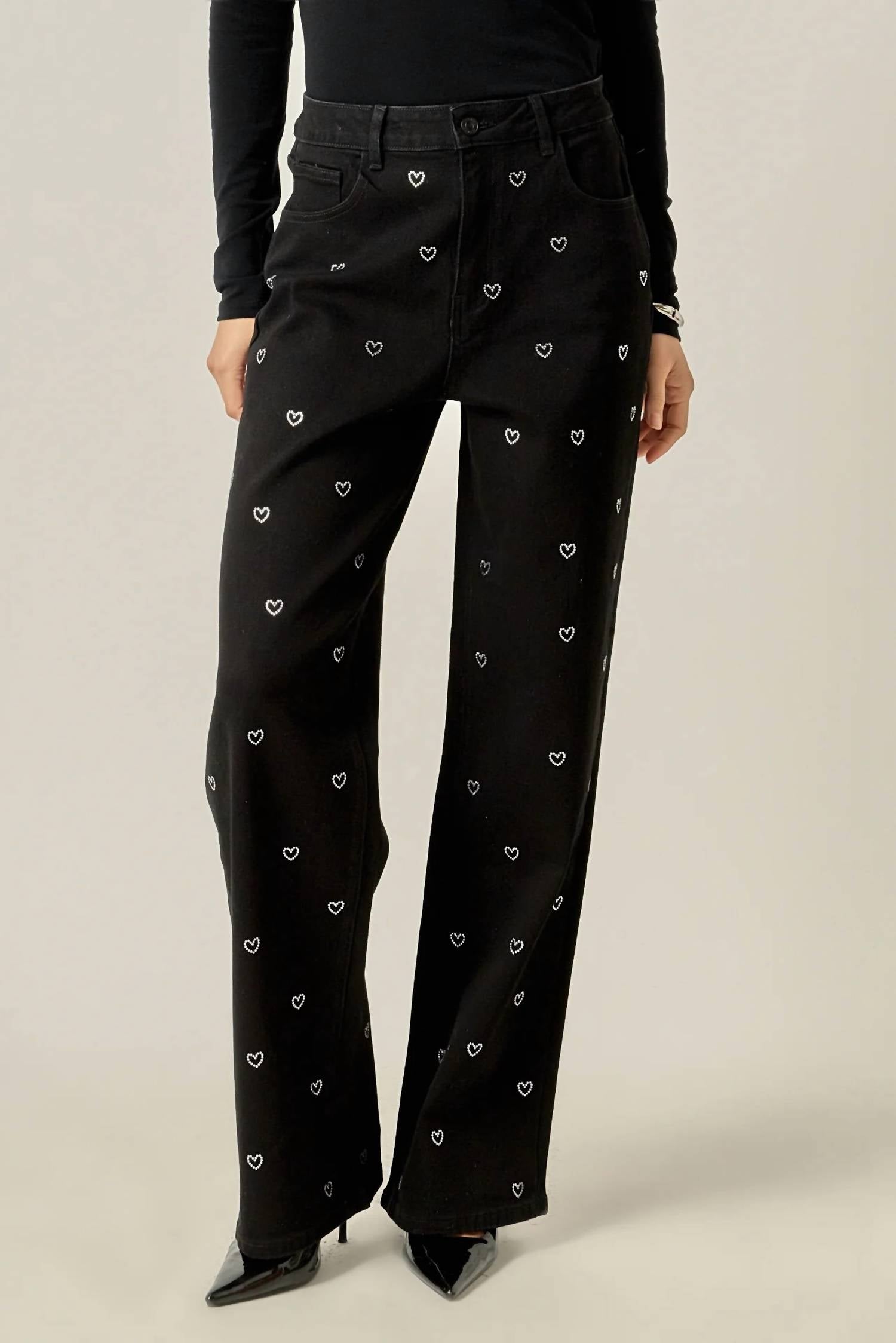 English Factory - Rhinestone Heart Jeans