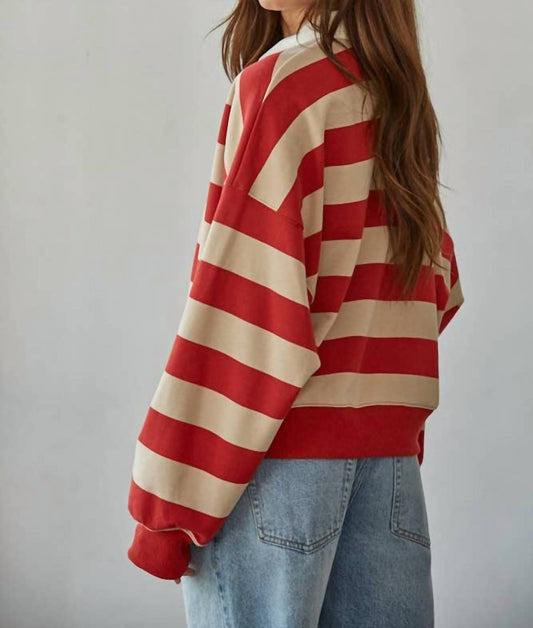 By Together - Striped Rugby Half Button Up Tee
