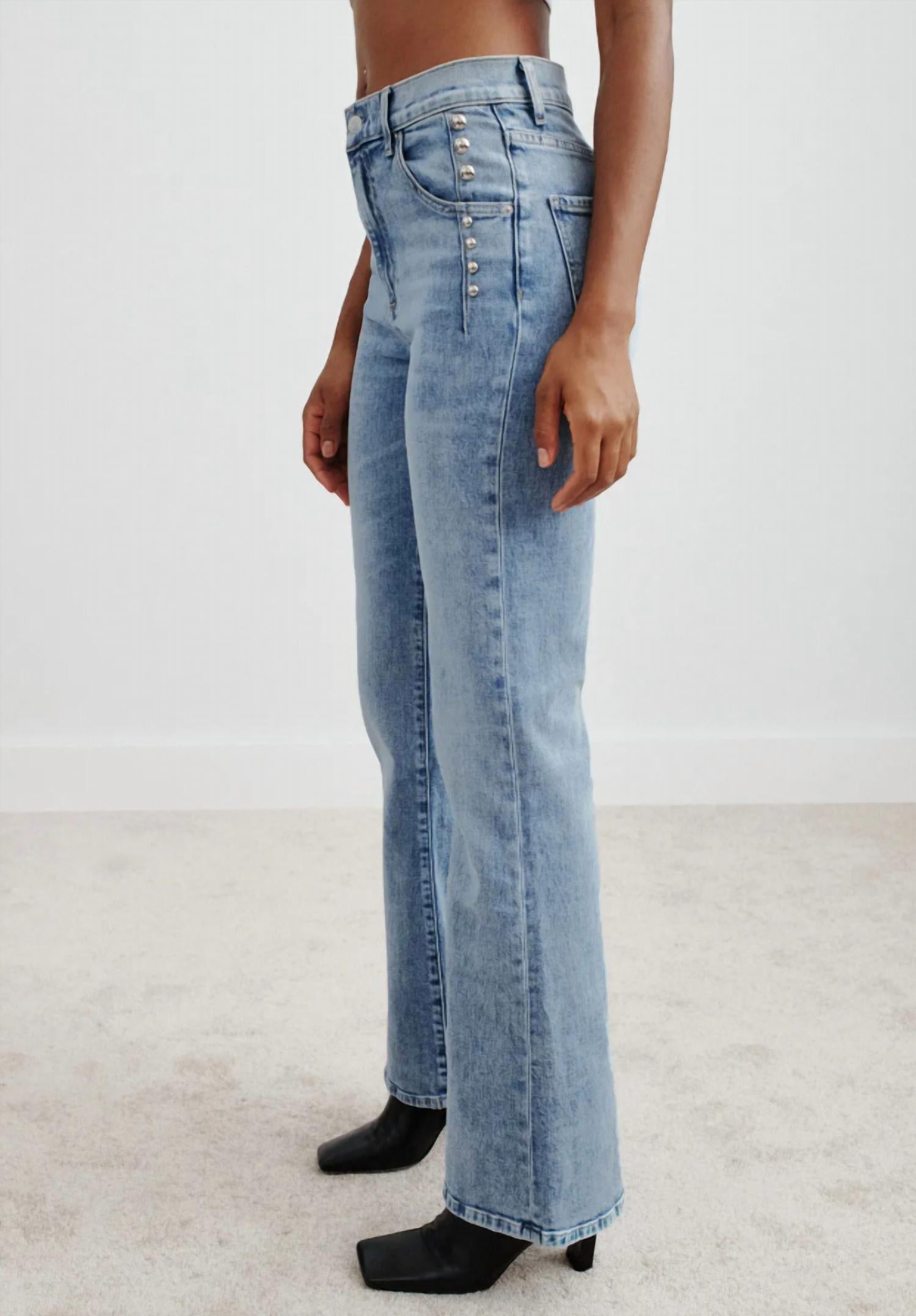 Le Jean Studded Farrah Flare Jeans in blue heaven - women's jeans - alternate view