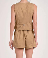 ELAN Fitted Button Down Vest in sand - women's jacket - alternate view
