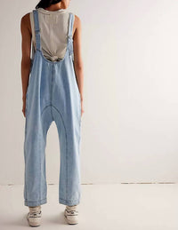 Sweetkama - Denim Adjustable Shoulder High Roller Jumpsuit