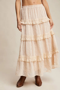 Listicle - Embroidered Lace Tiered Maxi Skirt