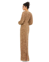 Mac Duggal - Sequin V Neck Long Sleeve Evening Gown