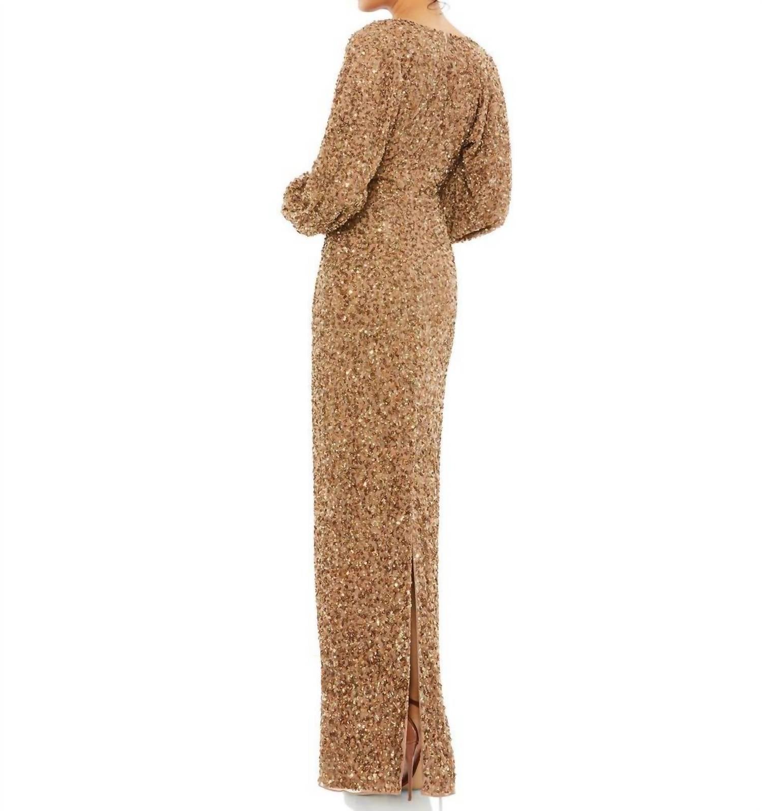 Mac Duggal - Sequin V Neck Long Sleeve Evening Gown