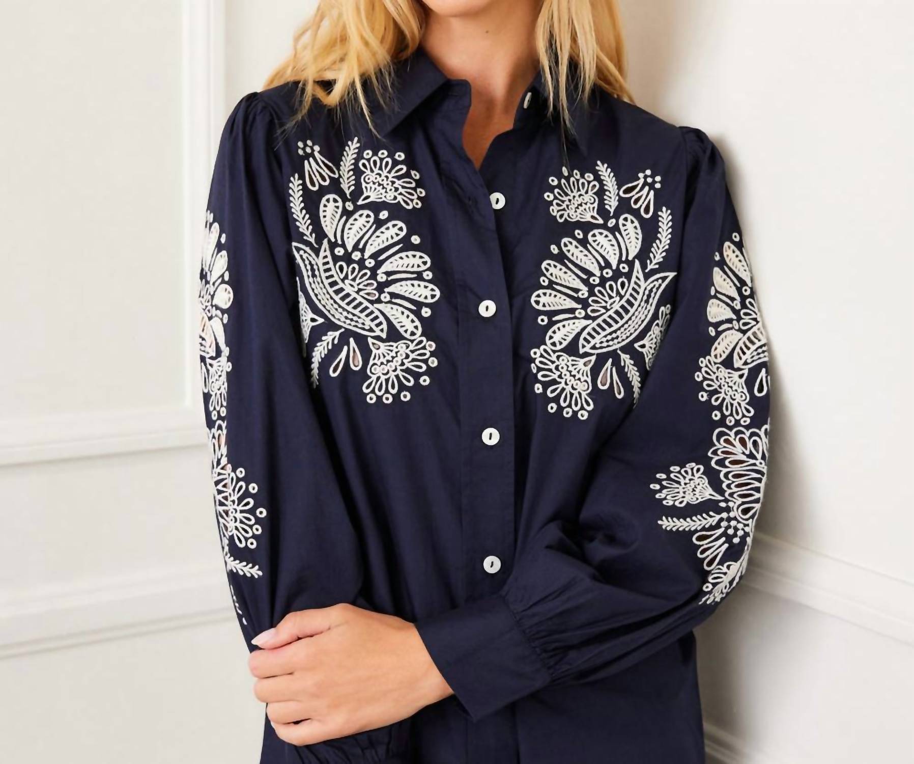 Karen Kane - Embroidered Puff Sleeve Shirtdress