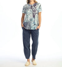 Jess & Jane Hana Burnout Round Hem Top in blue - women's t-shirt