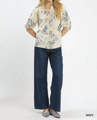 Umgee - Floral Embroidered Blouse With Ruffle Trim
