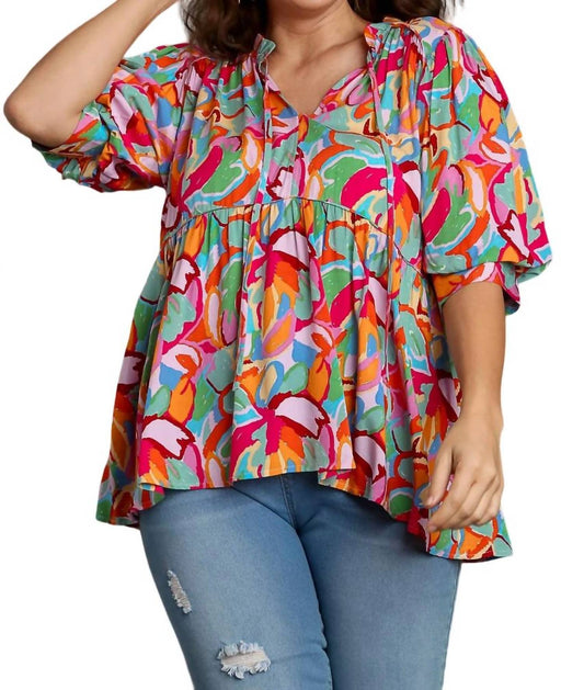 Umgee - Floral Baby Doll Top - Plus