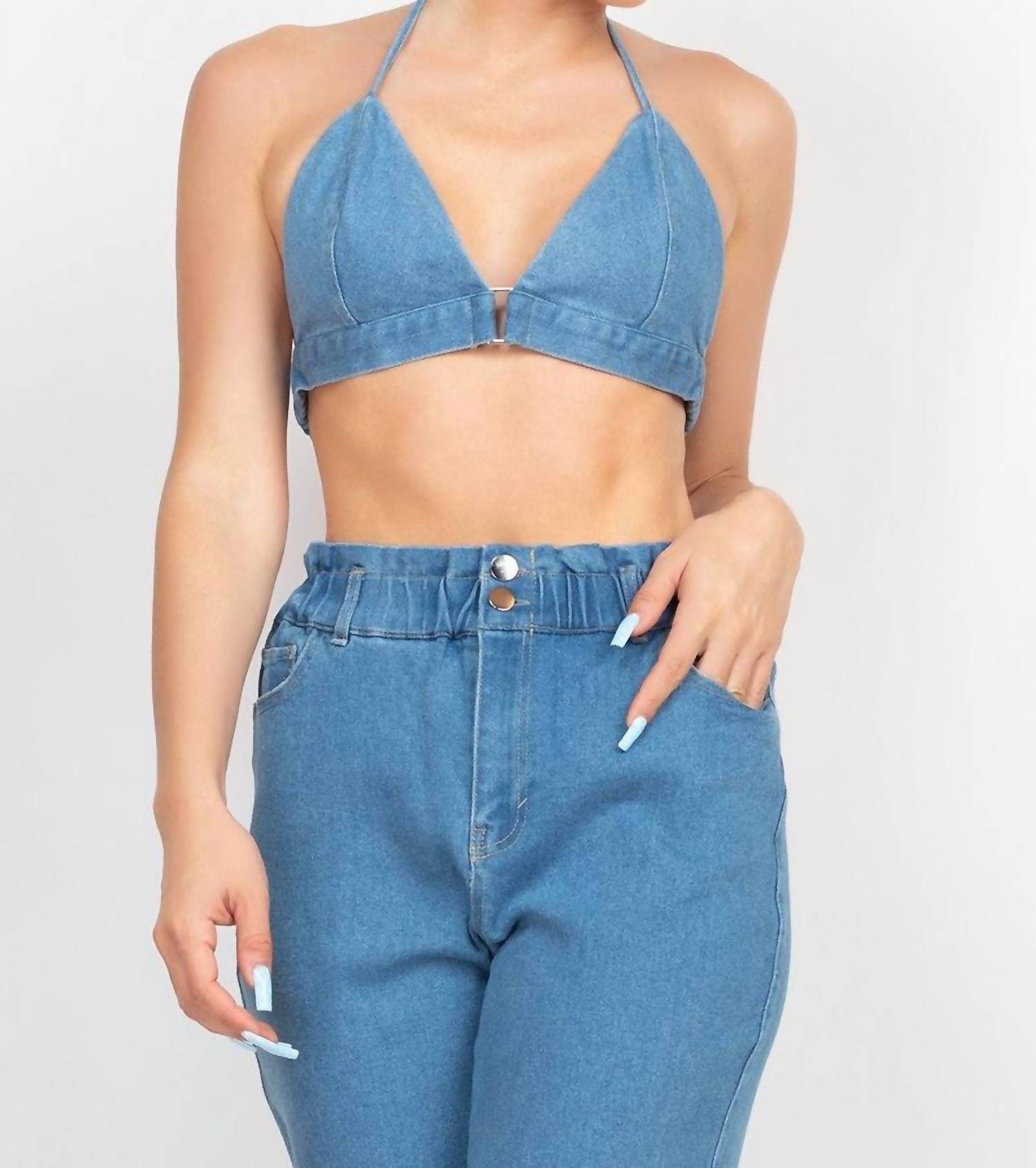 Denim Blvd - Ready And Willin Baggy Jean And Bralette Set