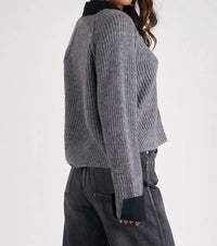 Elan - V-neck Attached Collar Sweater