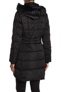 STEFANI FAUX FUR HOOD DOWN FILL FITTED PUFFER COAT