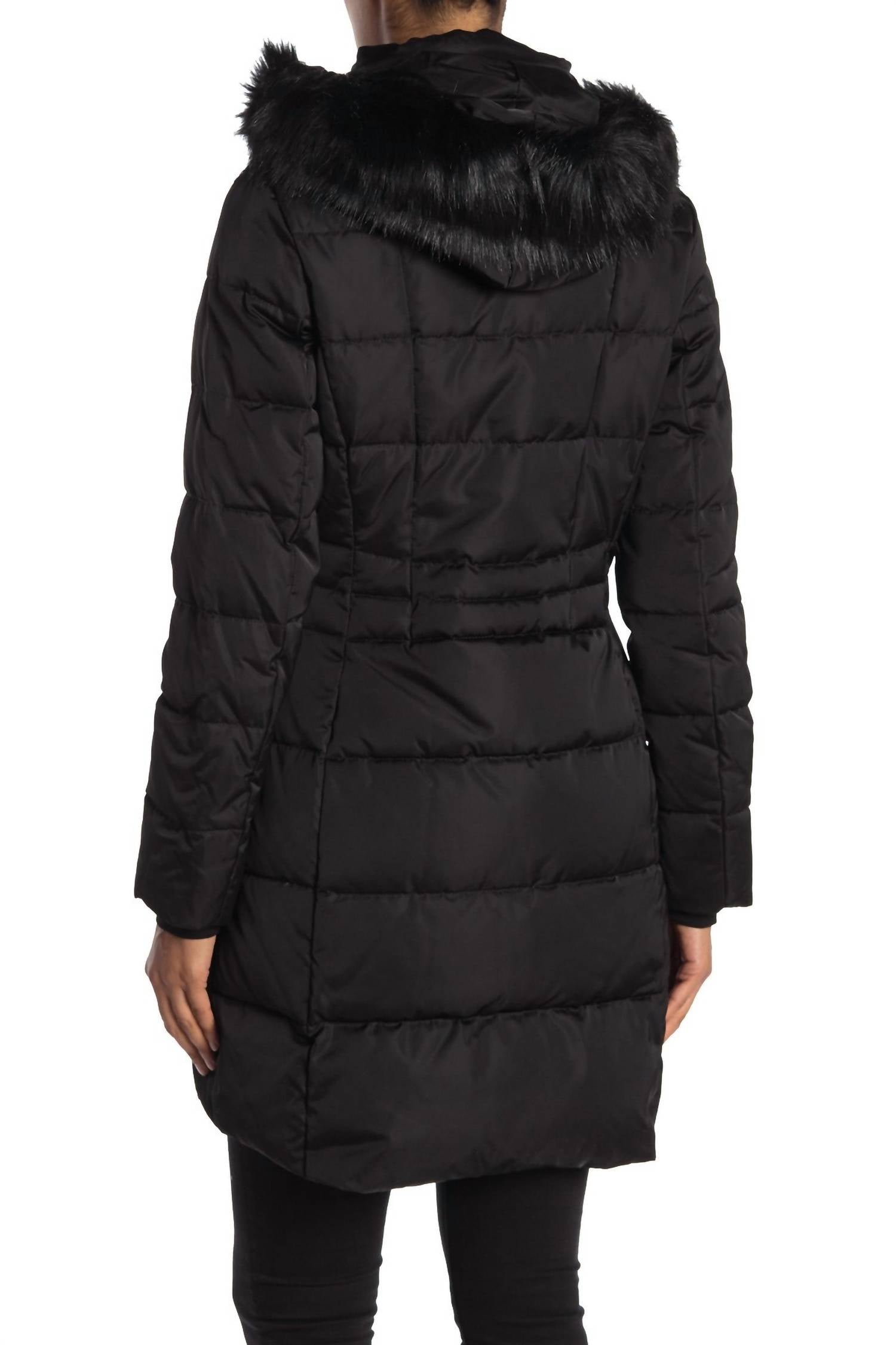 STEFANI FAUX FUR HOOD DOWN FILL FITTED PUFFER COAT