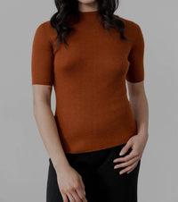 SSKEIN Mock Neck Ribbed Pullover in rust - women's sweater