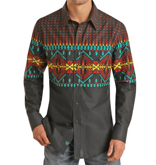 Panhandle - Rock & Roll Long Sleeve 2 Pocket Border Woven Snap Shirt