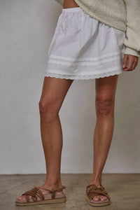 By Together - Woven Cotton Lace Trim Mini Skirt