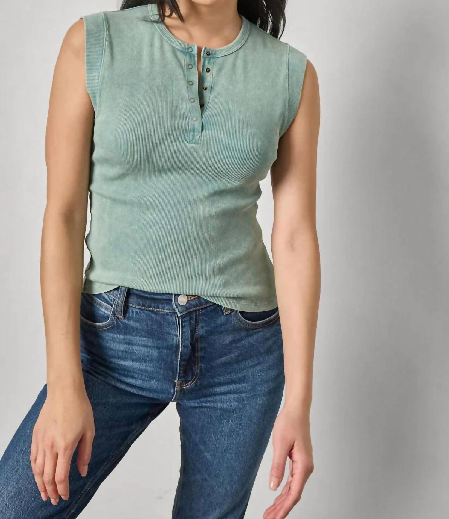 Lilla P - Sunwashed Cap Sleeve Henley Top