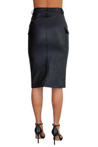 Venti6 - Romana Cargo Pocket Vegan Leather Midi Skirt
