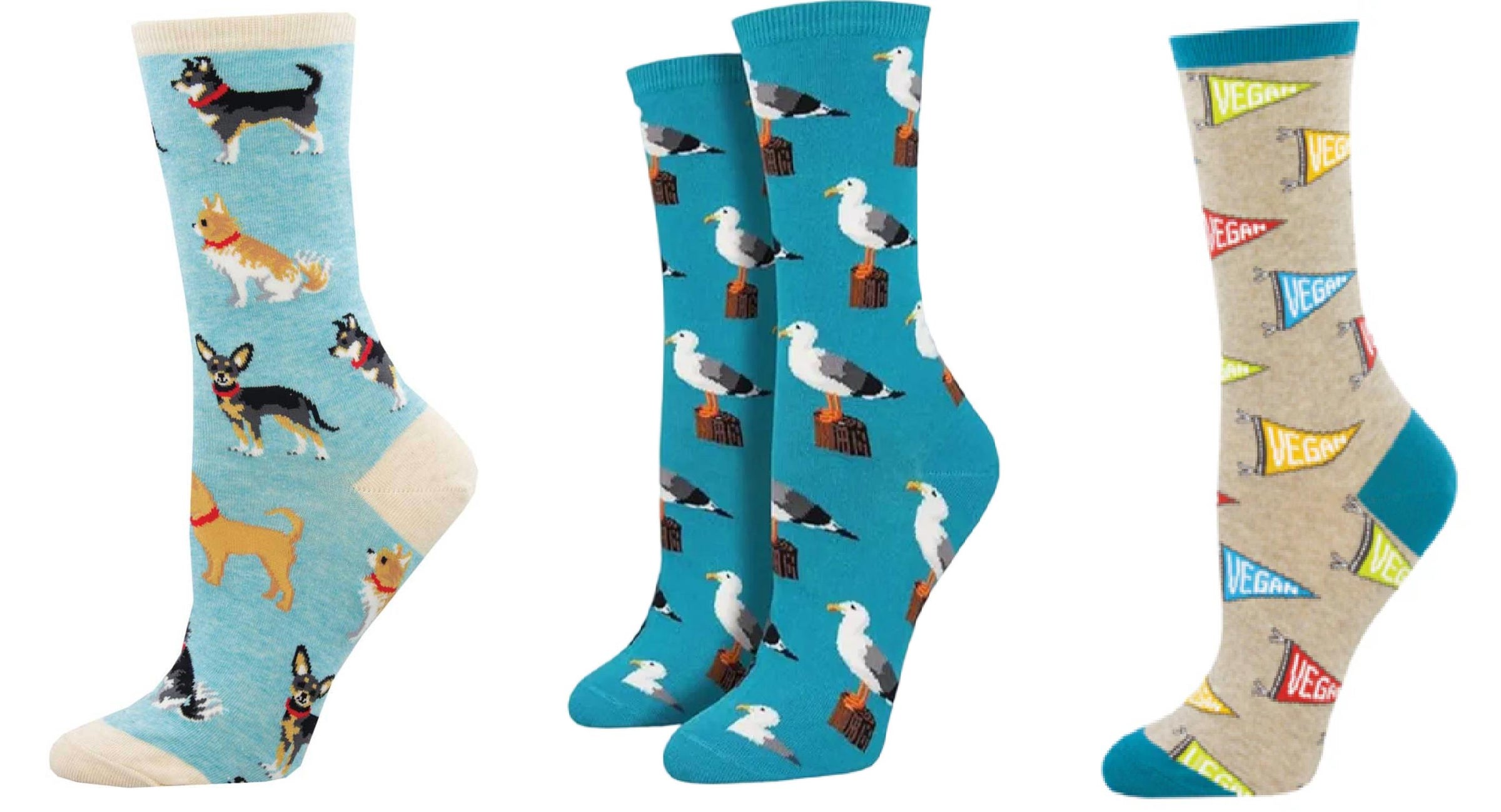 Socksmith - Women's Doggy Style & Gull-able & Vegan Flag Socks - Set Of 3 Pair