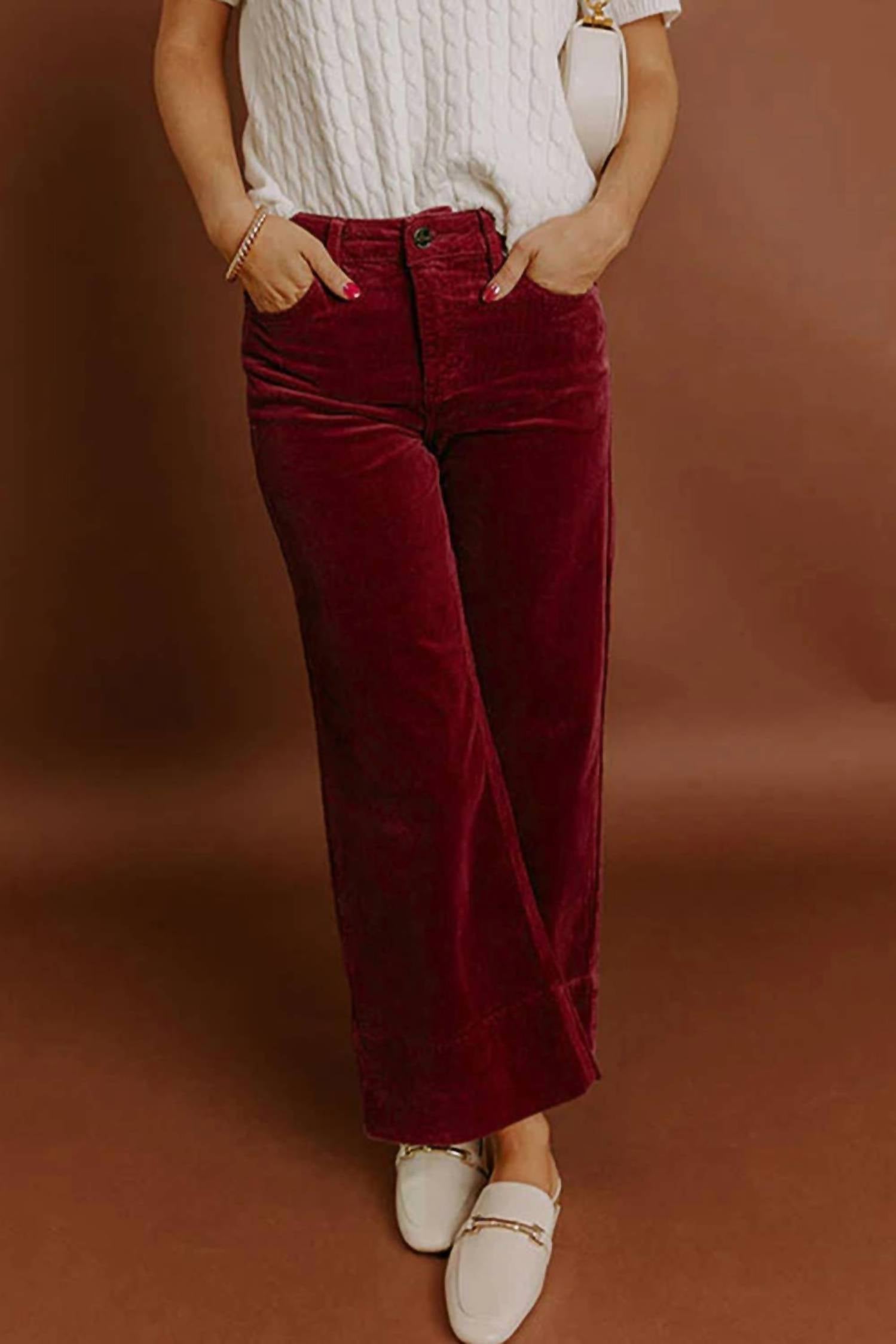 66DISCO Corduroy High Waist Wide Leg Pants in burgundy - women's jeans