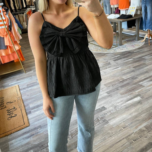 Heyson - Bow Textured Babydoll Tank Top