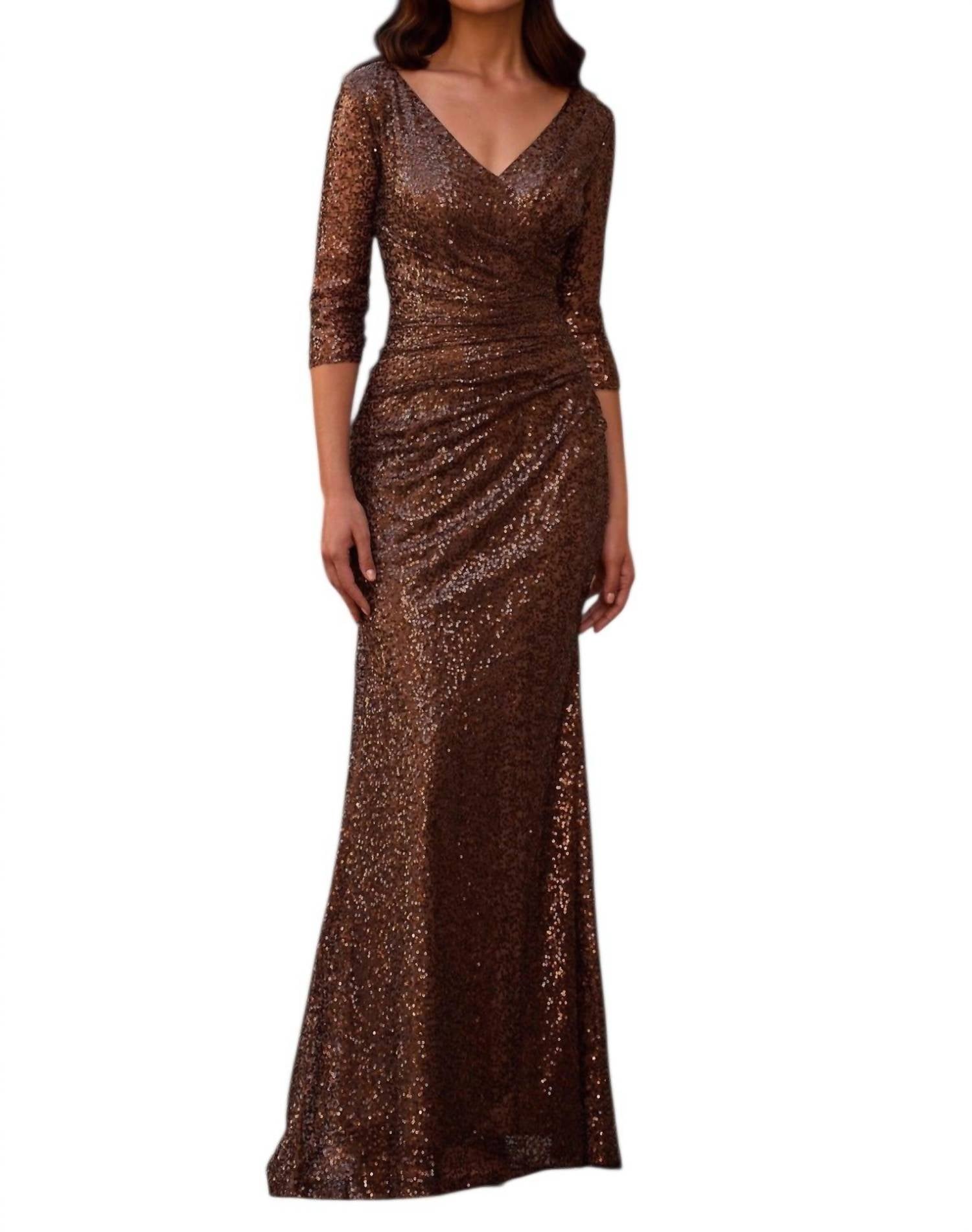 La Femme - Sequin Ruched Gown